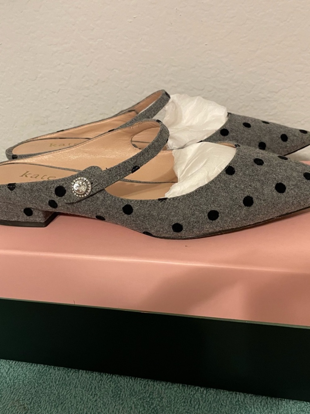 kate spade Gray Felt Polka Dot Slingback Mules